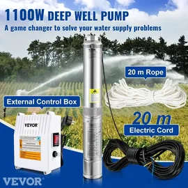 Vevor 4" Tiefbrunnenpumpe 1100W 190L/min max Förderhöhe 57m Edelstahl IP68