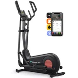 MERACH Crosstrainer Heimtrainer, Leises Hometrainer Fahrrad (mit Einstellbarem 8 Magnetische Widerstandsstufen, mit Verbessertem LCD-Monitor, Eigener App), mit 2 Wasserbecherhalter, 180kg Belastbar schwarz