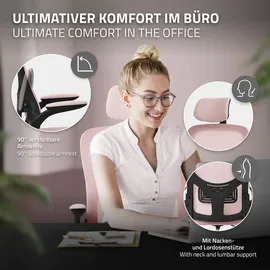 ML-Design Bürostuhl ergonomisch, Rosa aus Mesh, mit Verstellbarer Kopfstütze, Armlehnen, Lendenwirbelstütze, Wippfunktion,