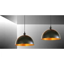 Trango 2er Set Vintage Pendelleuchte mit E27 Fassung Schirm schwarz gold - Schwarz/Gold