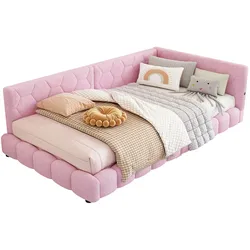 Merax 90*200cm Schlafsofa, 16 Farben Umgebungslicht, USB-Anschluss, Bequemes Material, Rosa