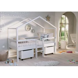 Vipack Hausbett Forrest 90 x 200 cm Buche massiv lackiert weiß