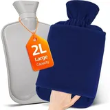 luxuskollektion Wärmflasche 2L Vliesbezug – Große Wärmflasche mit Känguru Tasche