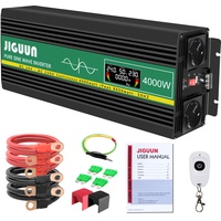 JIGUUN 4000W Wechselrichter Reiner Sinus Spannungswandler 24V 230V Inverter mit 2 EU Steckdosen& 2.1A USB Ausgang,Kabellose Fernbedienung und LCD-Anzeige Spitzenleistung 8000W für LKW Camping Notfall