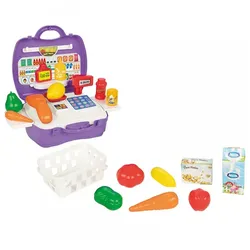 Pilsan Spielzeug Supermarkt Koffer 03563 Kasse Spiellebensmittel Einkaufskorb lila