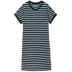 SCHIESSER Damen Nachthemd 95cm - Nachtwäsche, Kurzarm, Baumwolle, Muster Dunkelblau/Weiß 5XL