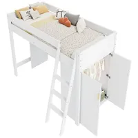IDEASY Hochbett Kinder-Hochbett 3-in-1 Kombi-Set mit Schreibtisch (90x200cm) - Weiß (Modulares 3-in-1-Set: Schreibtisch, Leiter und Kleiderschrank) Platzsparendes Design für individuelles Kinderzimmer. Ohne Matratze