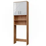 Vicco Waschmaschinenschrank Irma 64 x 190,5 cm Weiß Hochglanz/Braun