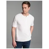 TRIGEMA T-Shirt TRIGEMA "TRIGEMA T-Shirt mit Knopfleiste DELUXE Baumwolle", Herren, Gr. S, weiß, Single Jersey, 100% Baumwolle, normal, ohne Ausschnitt, Shirts T-Shirt