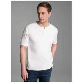TRIGEMA T-Shirt TRIGEMA "TRIGEMA T-Shirt mit Knopfleiste DELUXE Baumwolle", Herren, Gr. S, weiß, Single Jersey, 100% Baumwolle, normal, ohne Ausschnitt, Shirts T-Shirt