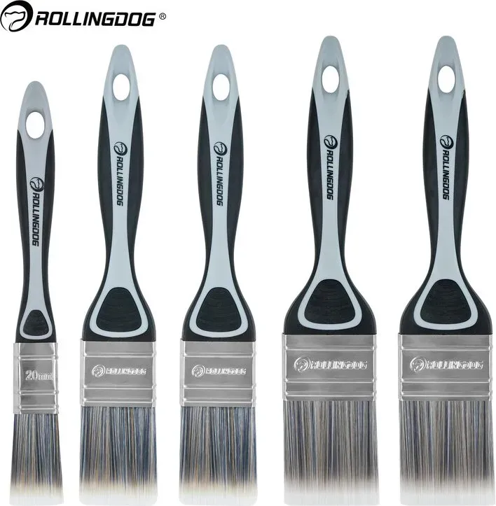ROLLINGDOG 5-teiliges Malerpinsel-Set, professionelles Set aus Synthetikfasern, für Wände, Decken, Möbel, Türen, Fenster, Innen- & Außenbereich, DIY Renovierung & Heimwerken, langlebiger Griff, haarsperrend