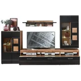 Stella Trading SONATE Wohnwand Komplett-Set in Eiche Altholz Optik, Schwarz - Moderne Schrankwand mit LED-Beleuchtung für Ihr Wohnzimmer - 330 x 208 x 52 cm (B/H/T)