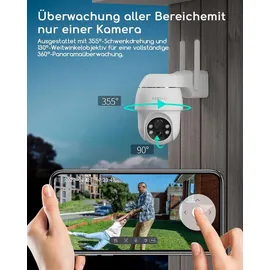 COOAU 2K Überwachungskamera Aussen Akku 355° 90° Schwenkbar, WLAN IP Kamera Outdoor mit Nachtsicht in Farbe, Personen-/Bewegungserkennung, IP66, Cloud-Speicher, Works with Alexa