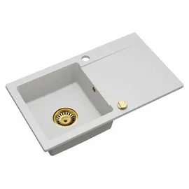 faizee home Granitspüle 75x43,5 cm rechts Einbauspüle weiß Handbetätigung 750 x 435 mm