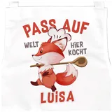 SpecialMe Personalisierte Kinderschürze mit Namen Fuchs Küchenschürze, Kochschürze/Backschürze Kinder Namensgeschenke weiss 6-10 Jahre - 6 Jahre