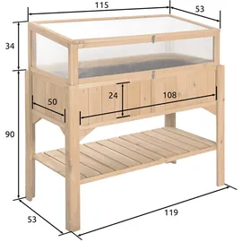 Tectake tectake® Hochbeet, Holz, Baum/Pflanze/Natur, Rechteckig, 57x90x119 cm, Gartenzubehör, Hochbeete