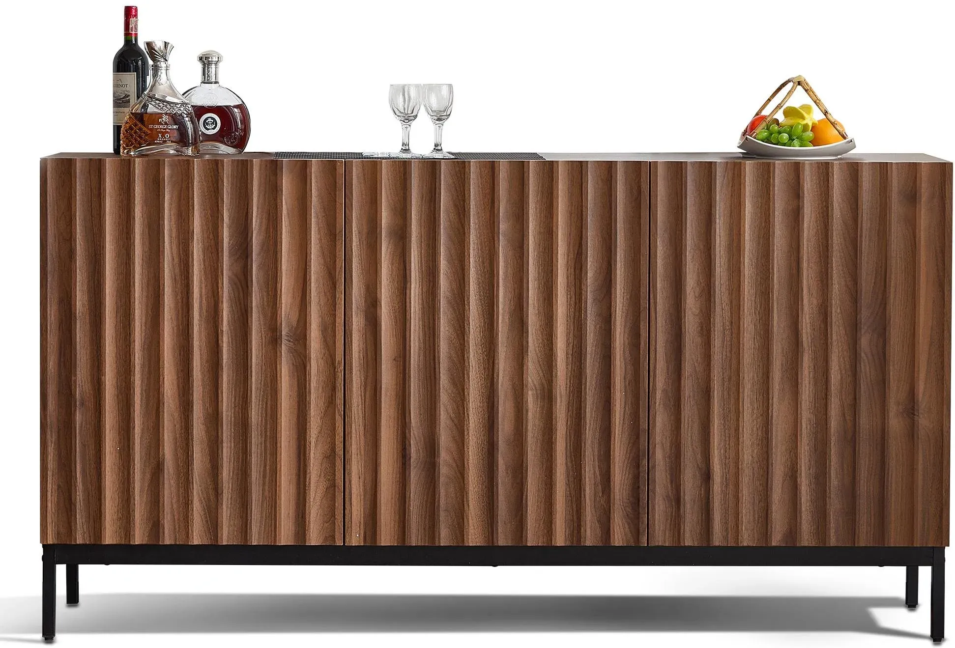 Sideboard im Mid-Century-Modern-Stil, 3D-Wellendesign, für Wohnzimmer, Esszimmer, Bür, 150x40x80 cm, Braun