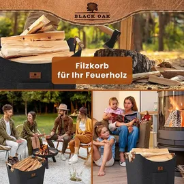 black-oak Kaminholzkorb Montana XL 60L aus Filz dunkelgrau mit Griffen und Fronttasche