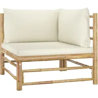 vidaXL 2-tlg. Garten-Lounge-Set mit Kissen Cremeweiß Bambus