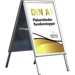 Dreifke Plakatständer Keitum DIN A1 silber | Ecken auf Gehrung | beidseitig für 2 Plakate | Rückwand aus verzinktem Stahlblech | entspiegelte Schutzscheibe