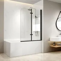 EMKE Duschwand für Badewanne 120x140 cm Schwarz, Duschtrennwand für Badewannen Duschwand 2-teilig Faltbar, 6mm Sicherheitsglas Duschabtrennung Badewannenaufsatz Badewannenfaltwand