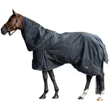 HKM 10967 Regendecke, abnehmbares Halsteil, Wasserdicht, Pferdedecke Schwarz, 145