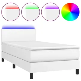 vidaXL Boxspringbett mit Matratze & LED Weiß 90x200 cm Kunstleder