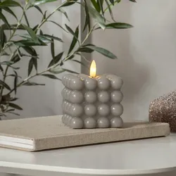 LED Kerze Bubble Würfel Cube Kerze Echtwachs 3D Flamme H: 9,5cm Timer grau