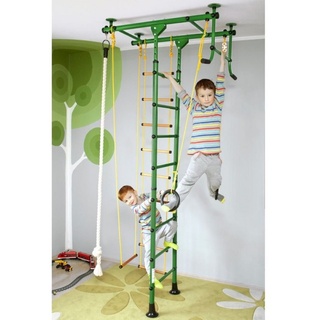 NiroSport Sprossenwand Sprossenwand für Kinder Kinderzimmer Spielplatz Indoor, (1er-Set), Höhe 200-250cm, 220-270cm, 240-290cm. Sprossen: Holz oder Metall grün 55 cm x 100 cm x 250 cm