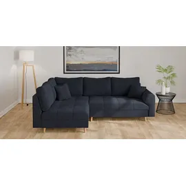 Home Affaire Ecksofa HOME AFFAIRE "CHARRE L-Form mit Ottomane, Maße B/T/H: 231/161/81 cm", blau (dunkelblau), B:231cm H:81cm T:161cm, 100% Polyester, Sofas, Ecksofa, feine Steppung, lose Rücken- und Zierkissen, auch in Cord und Bouclé