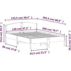 vidaXL Massivholzbett 120 x 200 cm Braun