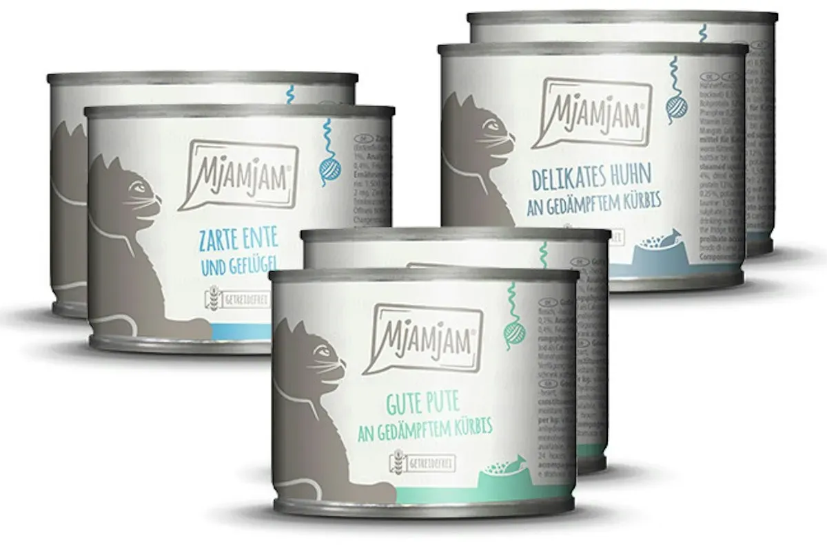 MJAMJAM Mixpaket 6 x 200g Dose Katzennassfutter Mixpaket II - Wild & Kaninchen, Pute, Ente & Geflügel