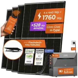 1760 W / 800 W inkl. 3,2 kWh Anker Solix 2 Pro Speicher