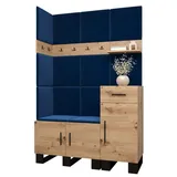 ABIKS MÖBEL Garderoben-Set ARTIN Set 10 Garderobe mit gepolsterten Paneelen, Industriell Design blau