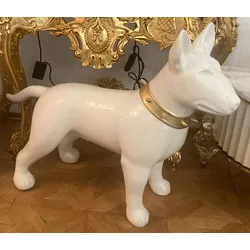 Casa Padrino XXL Deko Figur Hund Weiß / Gold 116 cm - Garten Deko Skulptur