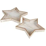 Buri Dekotablett-Set Stern 2-teilig aus Holz Natur im Used-Look