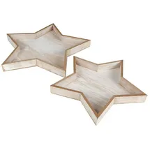 Buri Dekotablett-Set Stern 2-teilig aus Holz Natur im Used-Look