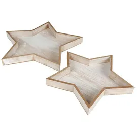 Buri Dekotablett-Set Stern 2-teilig aus Holz Natur im Used-Look