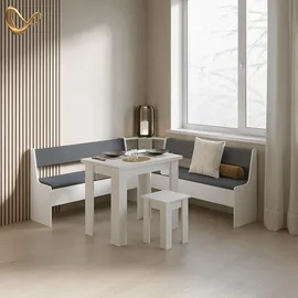 livinity® Eckbankgruppe, Weiß 180 x 180 cm mit Tisch