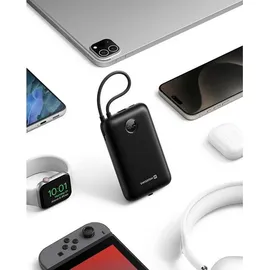 Swissten Swissten, Externer Akku 30000mAh Integrierte USB-C Lightning-Kabel LED-Anzeige, Schwarz