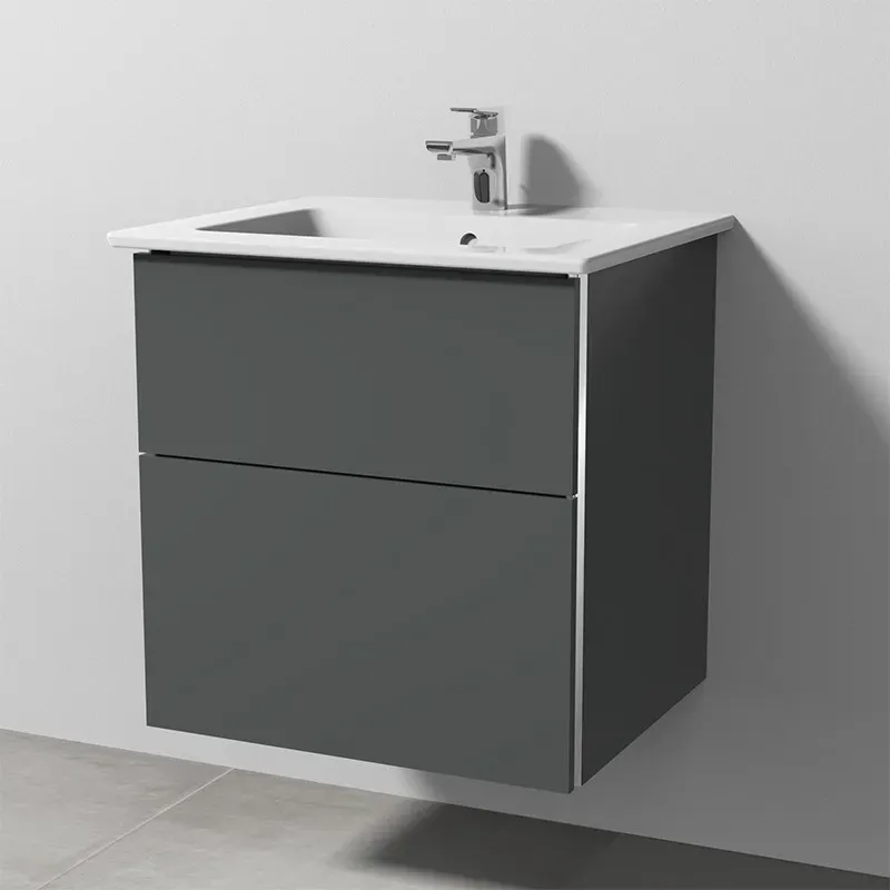Sanipa 3way Keramik-Set Venticello Keramik-Waschtisch und Unterbau mit 2 Auszügen, Anthrazit-Matt BR32122
