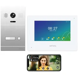 2 Draht Video Türsprechanlage für 1 Teilnehmer mit Aufzeichnungsfunktion, 7 Zoll LCD-Monitor, Nachtsichtfunktion – Silber Kamera 1x 7 Zoll Monitor Ja