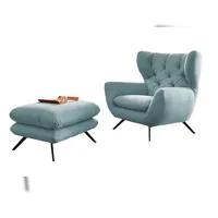 KAWOLA Hochlehnsessel CHARME Cord 70 x 110 x 80 cm hellblau mit Hockerbank
