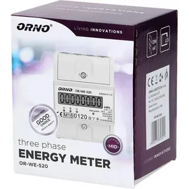 Orno OR-WE-520 Stromzähler Hutschiene 3-Phasen Einweg MID Geeicht und Zertifiziert Weiß