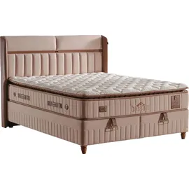 Bambi Pointhome Bambi Boxspringbett Set 140x200 H3, Biosalt, Schlafzimmerbett, 1 x Matratze mit Topper, 2 x Bettkasten, 1 x Bettkopfteil - Beige