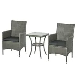 Outsunny Gartensitzgruppe mit Beistelltisch, 3-tlg. Balkonmöbel Set Sitzgruppe Rattan Gartenset, Polyrattan Grau