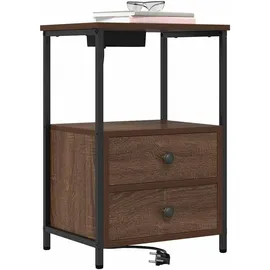 vidaXL Nachttisch mit Ladestation Braune Eiche Holzwerkstoff