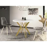 Runder Tisch für das Esszimmer - 100 oder 120 cm Durchmesser - Ausziehbarer Tisch mit Pulverbeschichteten Goldenen Metallbeinen - Industriestil - ... - Weiß