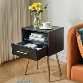 luxuskollektion Nachttisch Mid-Century Modern mit Beinen Schwarz 2 Etagen Stauraum
