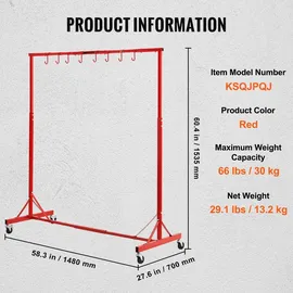 Vevor Lackierständer, 1,5 - 2,1 m höhenverstellbar, 30 kg Tragkraft, Lackierständer für Autos, Lackiertrocknerständer mit 8 Haken und 4 Schwenkrädern, Karosserieständer für Autowerkstätten und Garagen